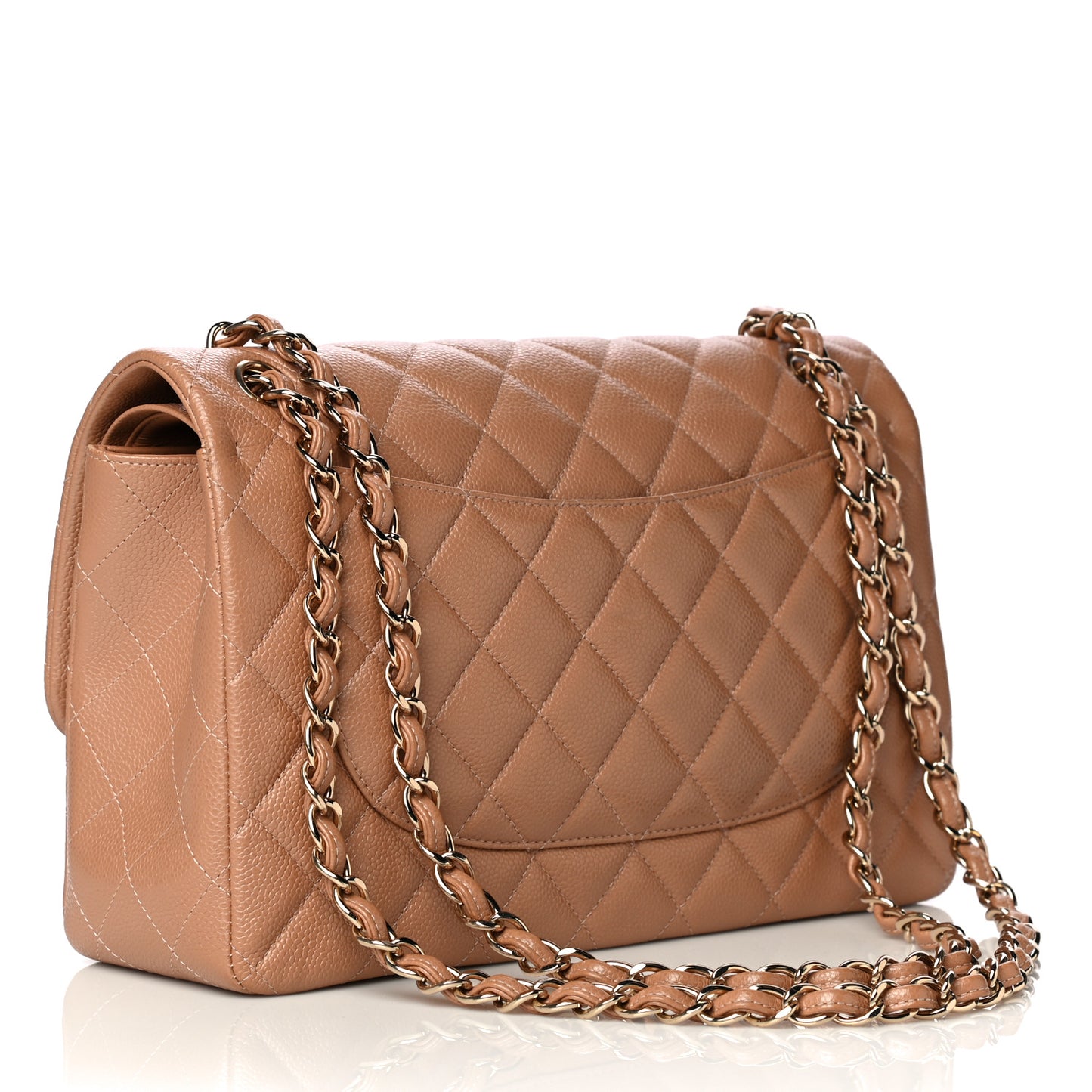 Caviar Quilted Jumbo Double Flap Beige