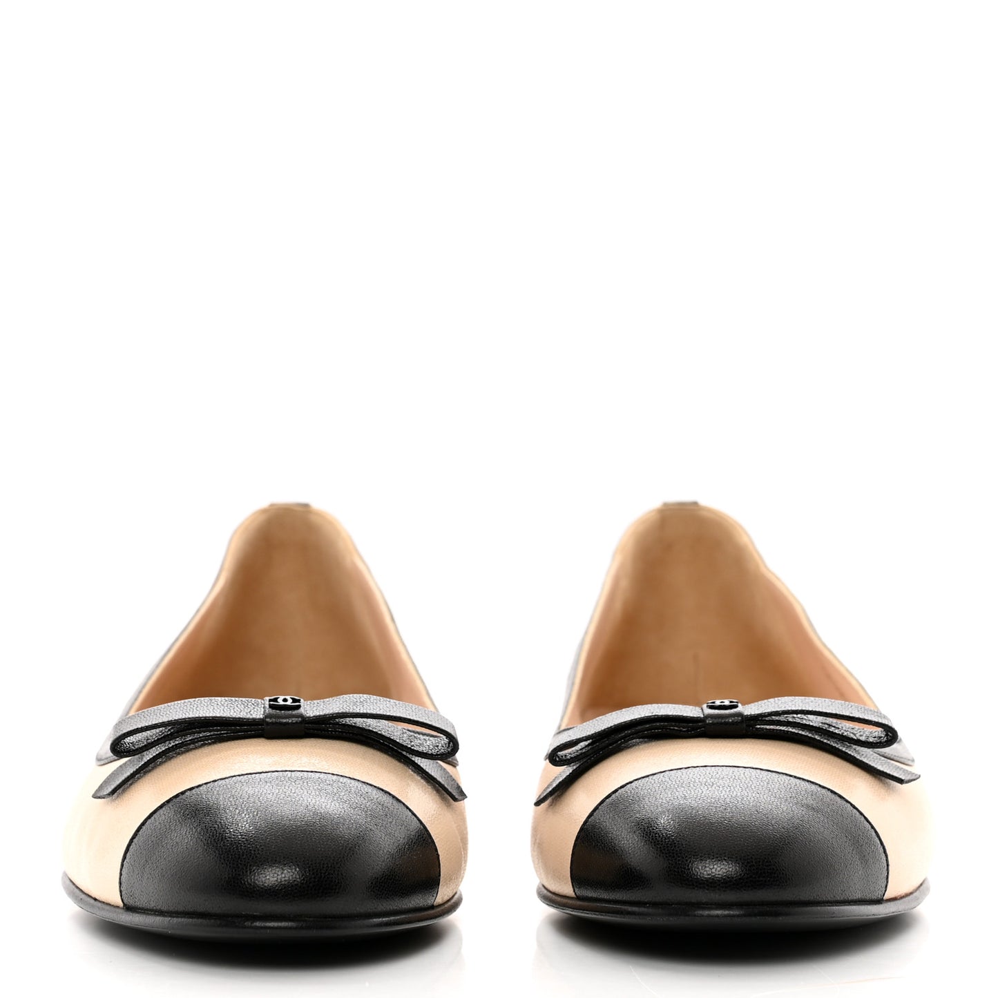 Goatskin Cap Toe Bow CC Ballerina Flats 39.5 Beige Black