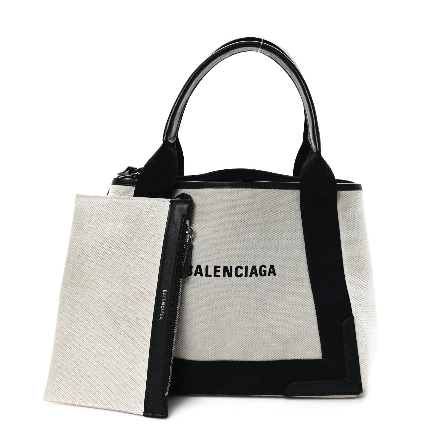 Balenciaga Cotton Canvas Satin Calfskin S Navy Cabas Natural Black 2 of 11