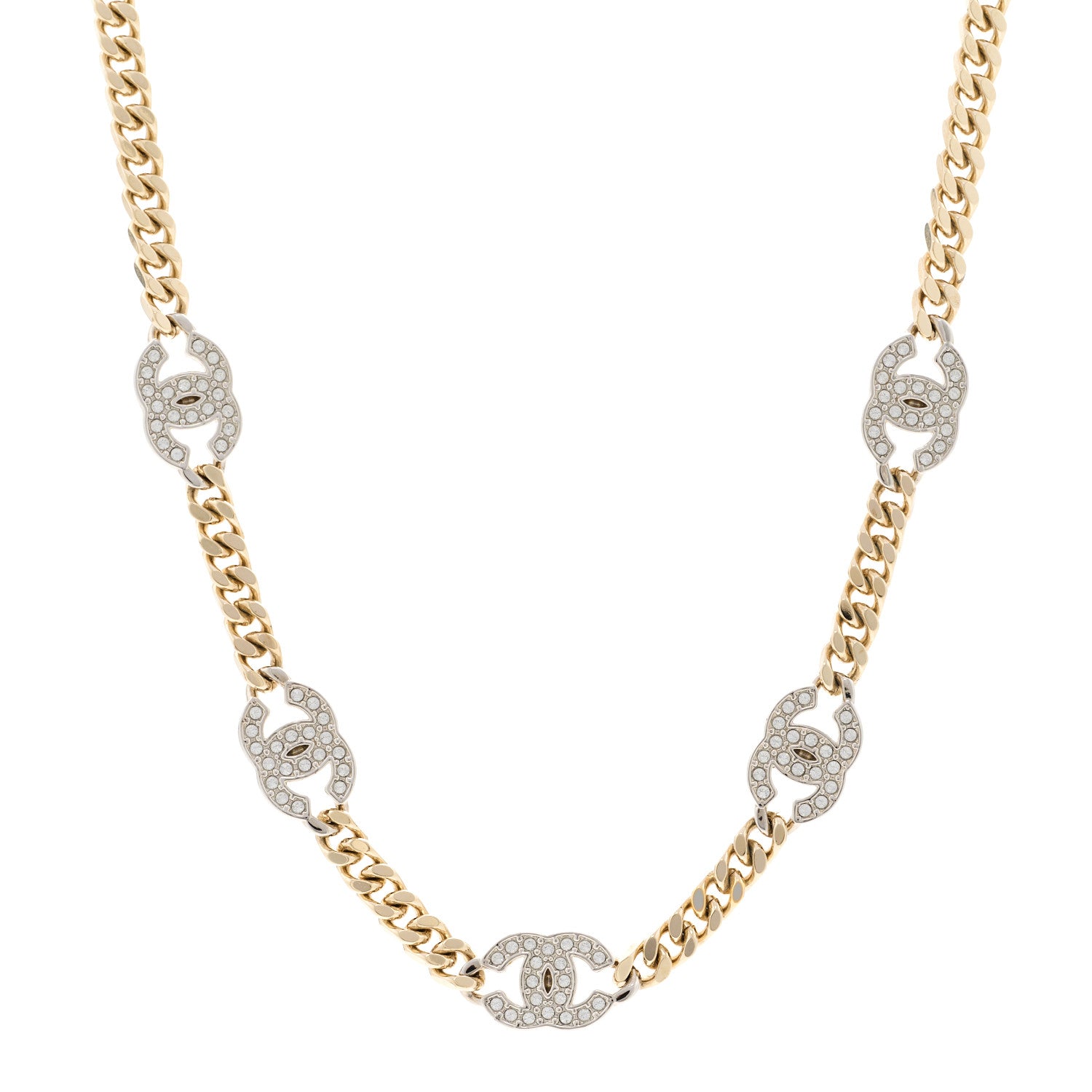 Chanel Crystal Chain CC Link Choker Gold Silver 1 of 6