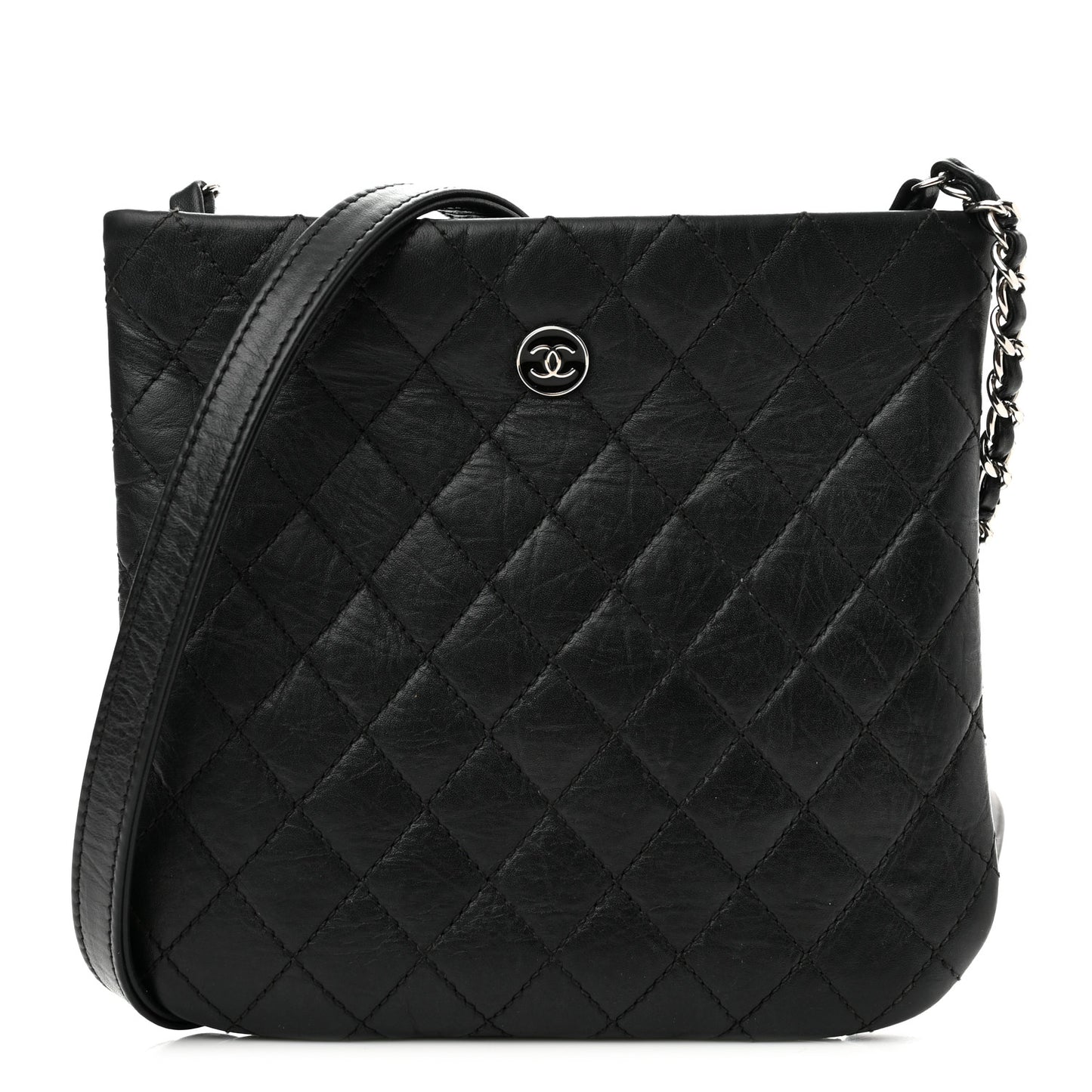 Aged Calfskin Quilted Crossbody Bag Black