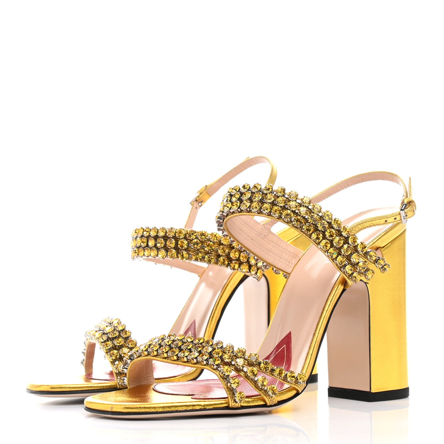Nappa Silk Crystal Bertie High Heel Sandals 37.5 Gold