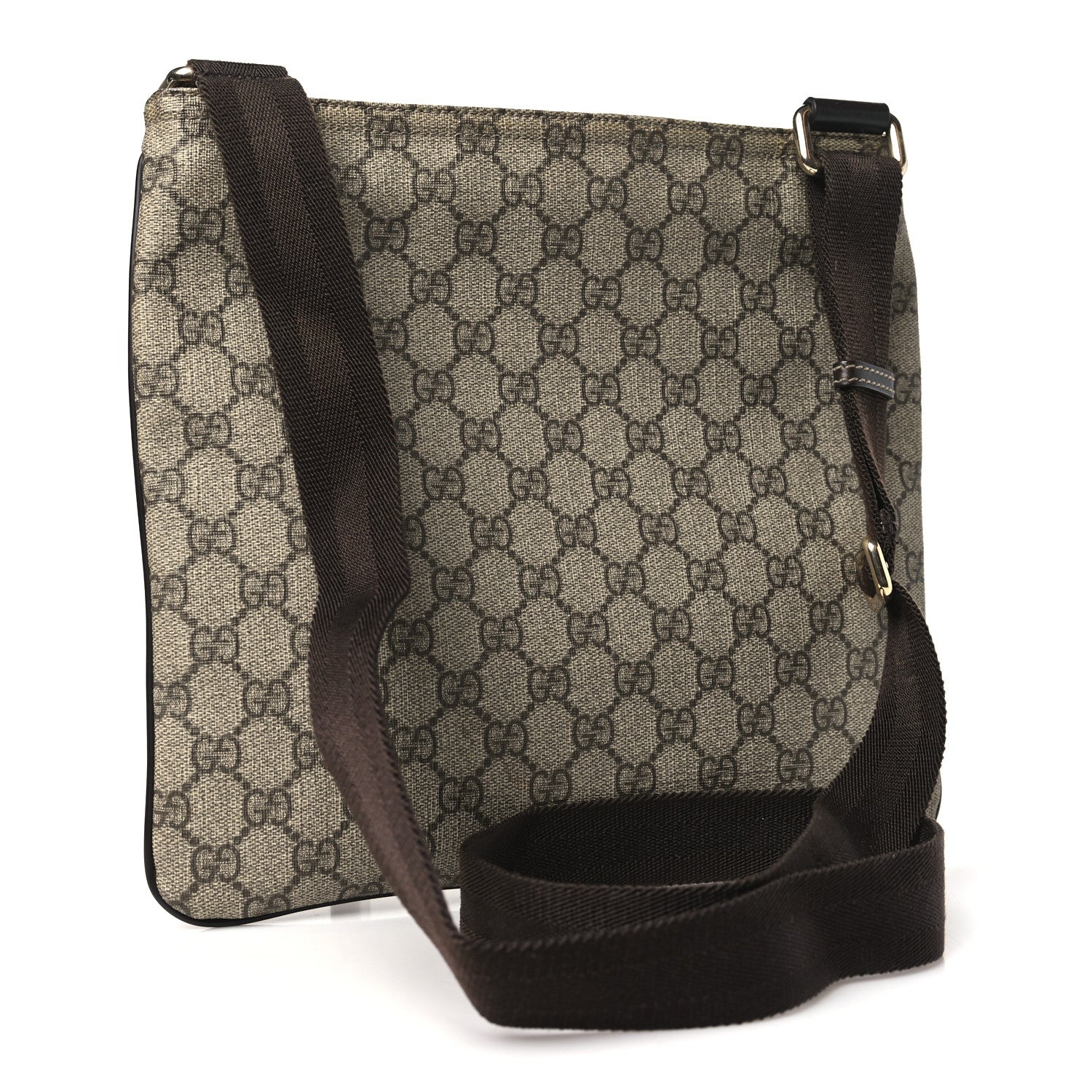 Gucci GG Supreme Monogram Selleria Calfskin Small Flat Side Zip Messenger Bag Beige Ebony Cocoa Dark Chocolate 3 of 11