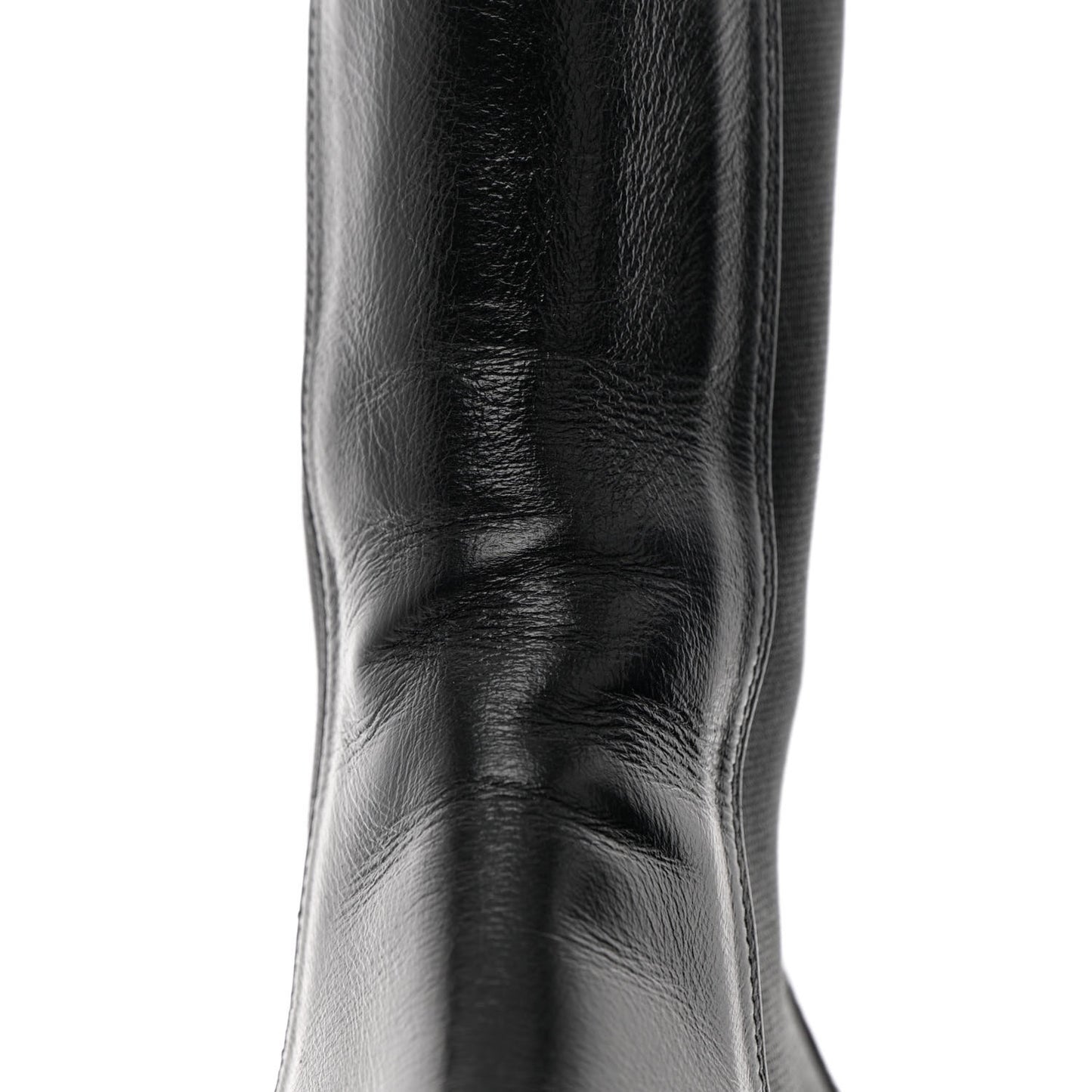 Crumpled Calfskin Patent Cap Toe Short Boots 41 Black