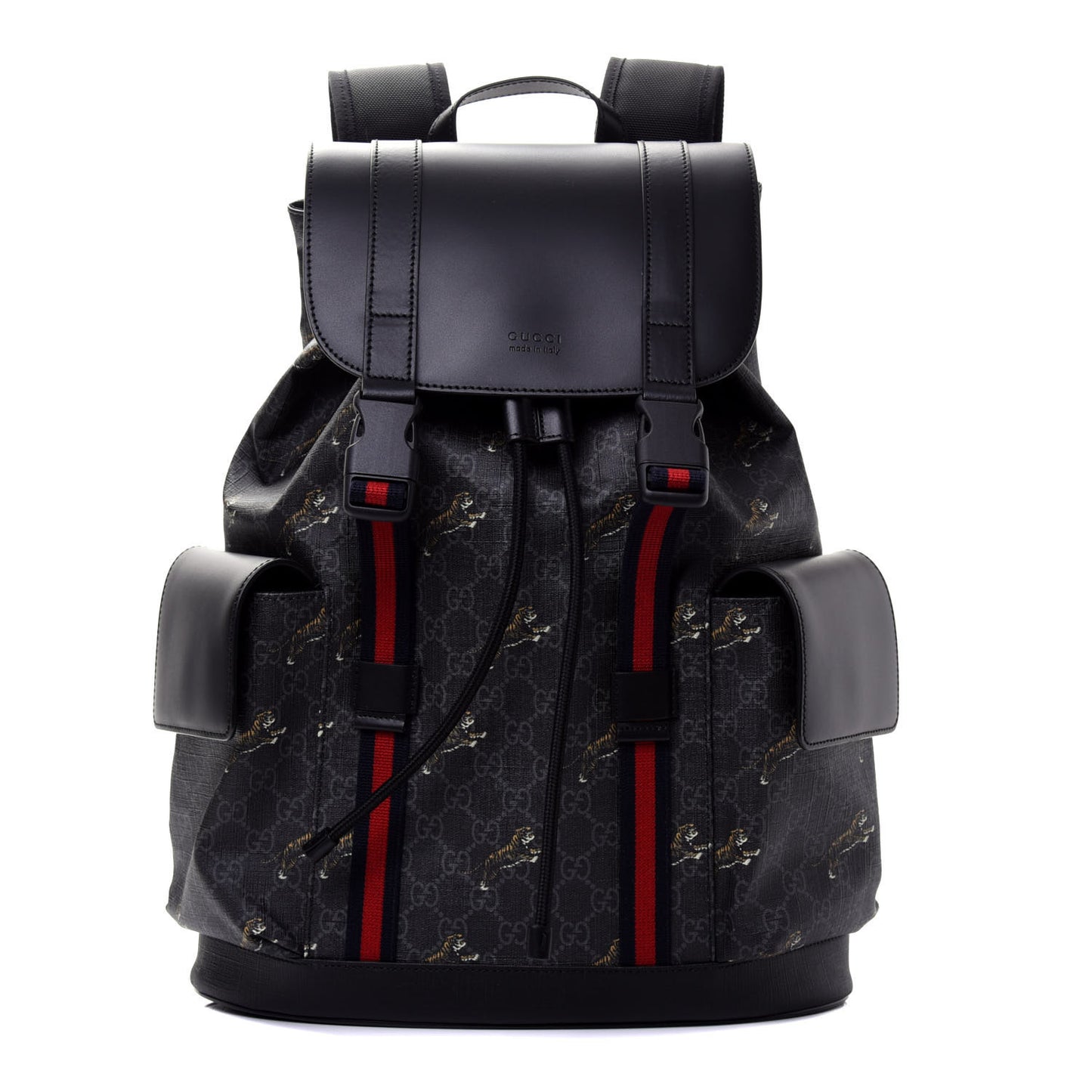 GG Supreme Monogram Tigers Double Buckle Backpack Black Multicolor