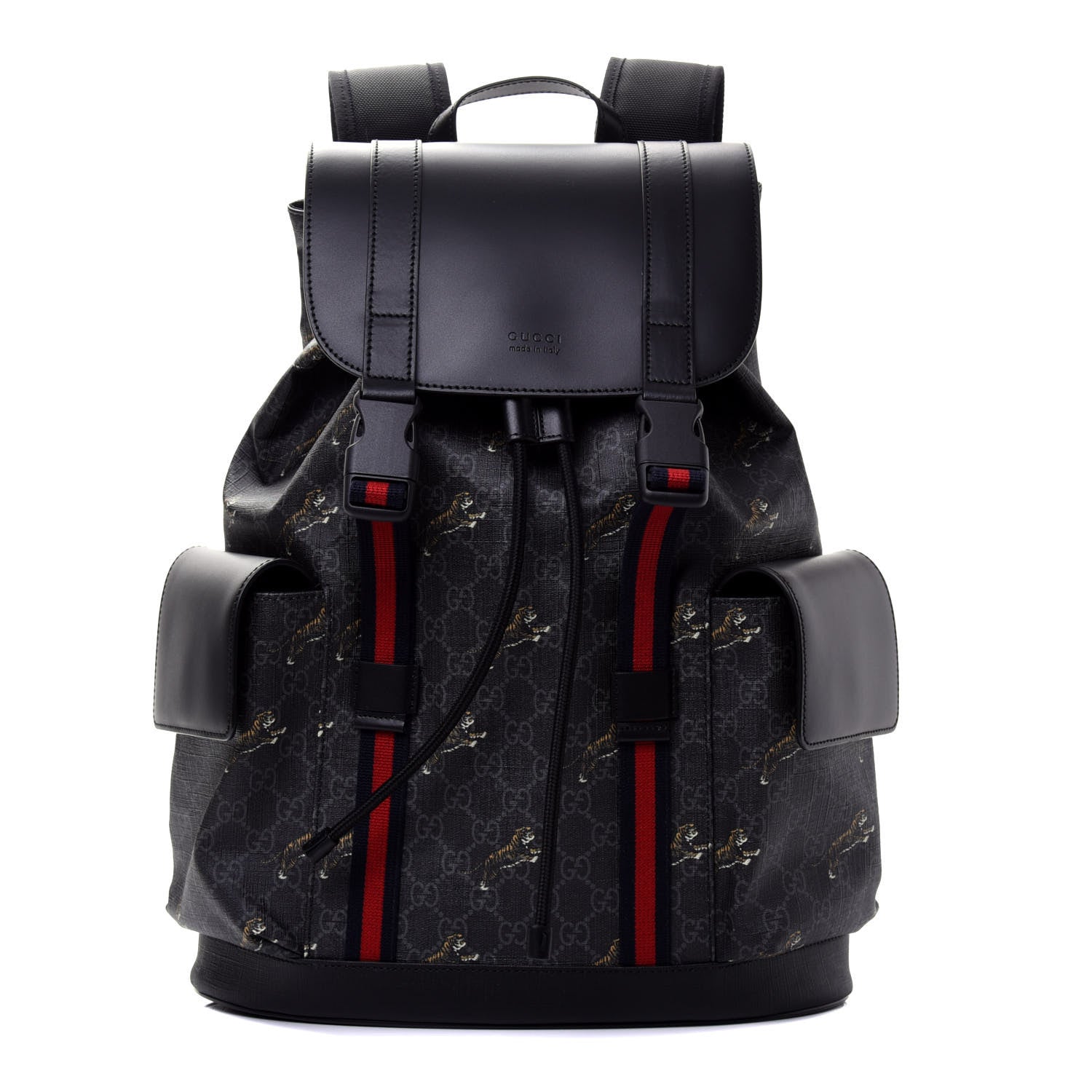Gucci GG Supreme Monogram Tigers Double Buckle Backpack Black Multicolor 1 of 17