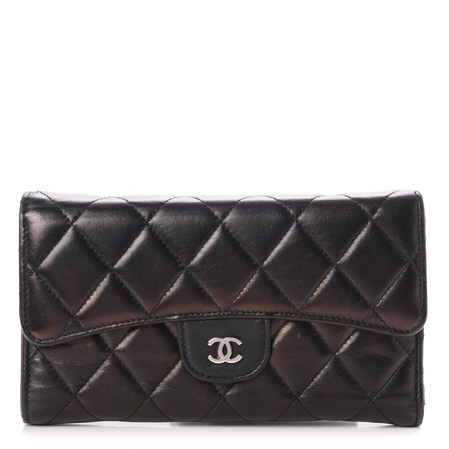 Lambskin Quilted Large Flap Wallet Black