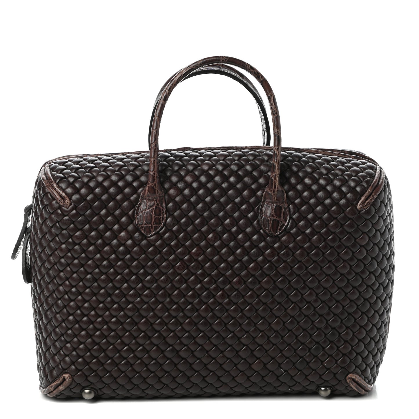 Crocodile Nappa Intrecciato Padded Travel Bag Brown