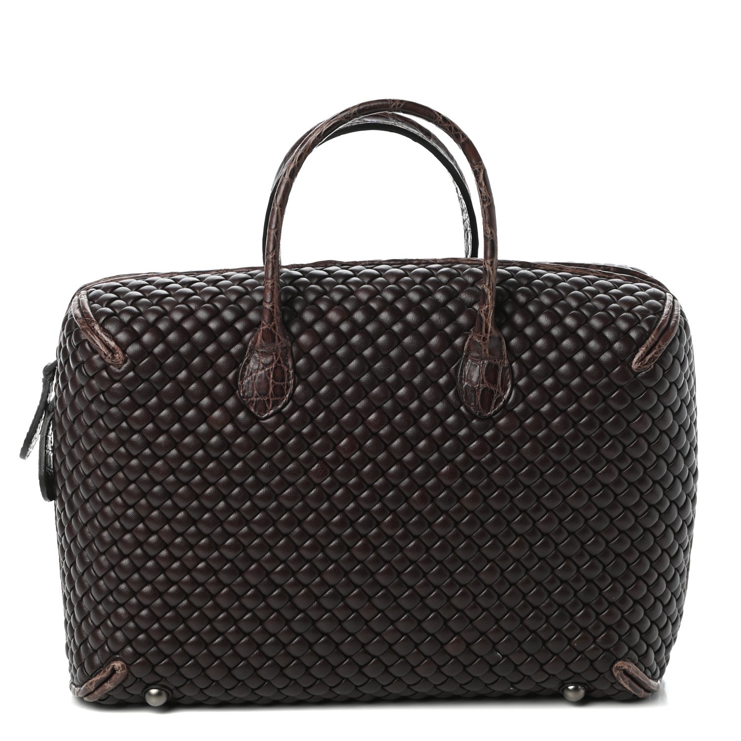 Bottega Veneta Crocodile Nappa Intrecciato Padded Travel Bag Brown 1 of 9