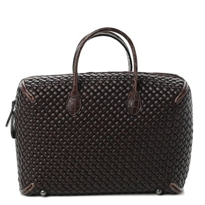 Bottega Veneta Crocodile Nappa Intrecciato Padded Travel Bag Brown 1 of 9