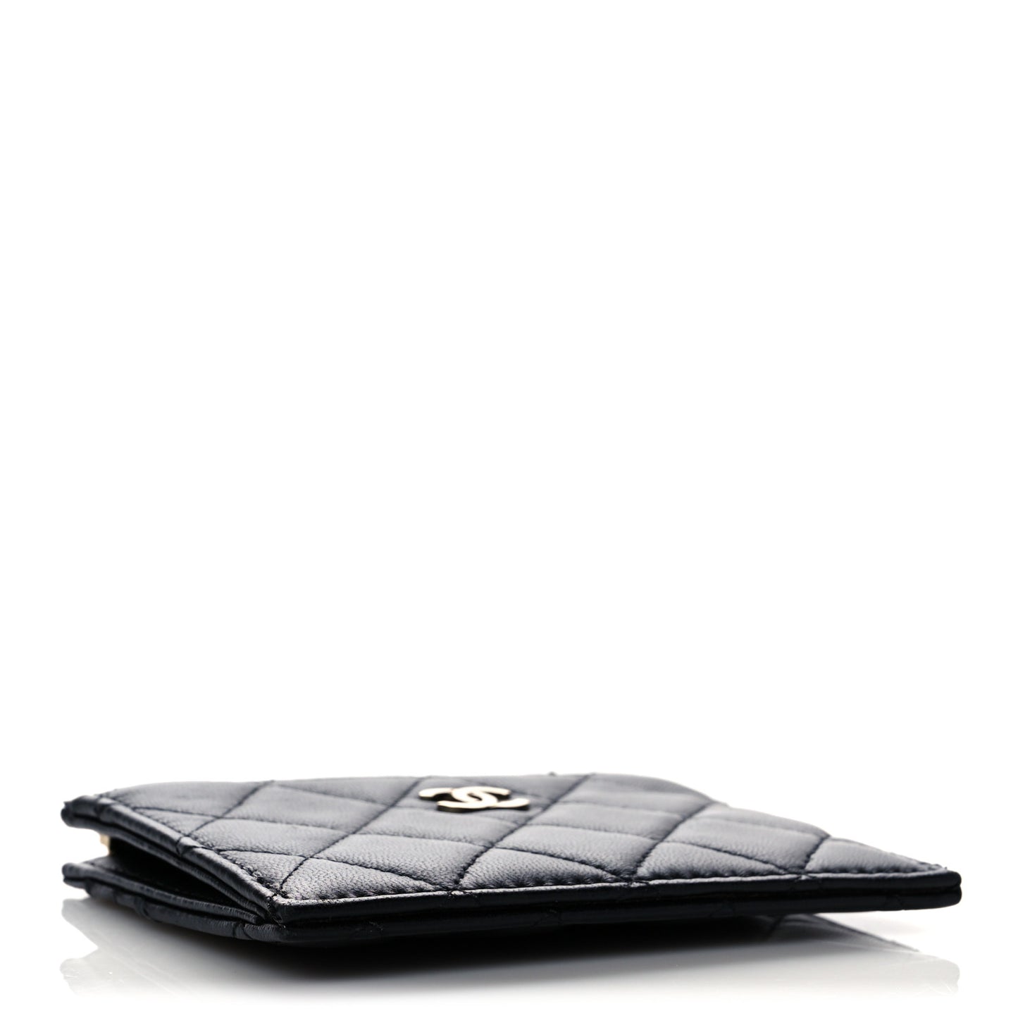 Lambskin Quilted CC Zip Card Holder Black