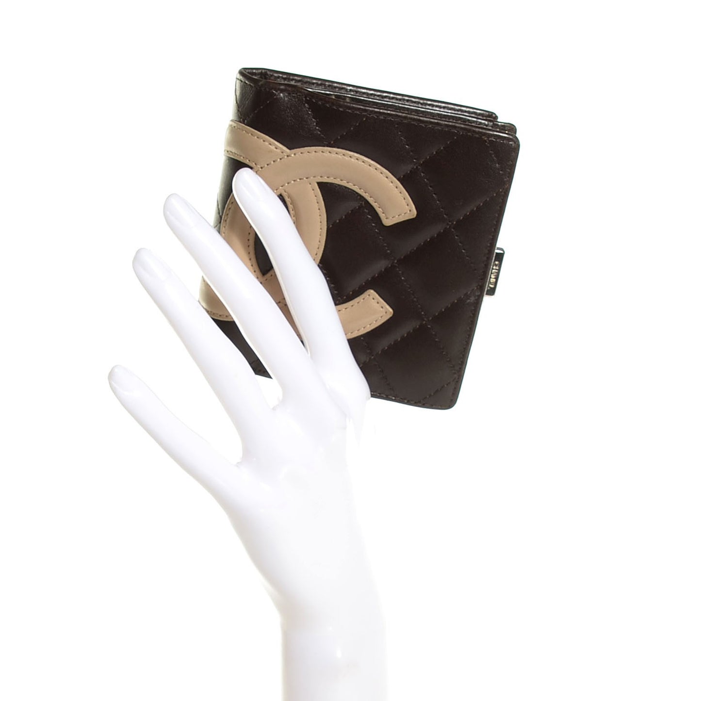 Calfskin Quilted Cambon Bi-fold Wallet Brown