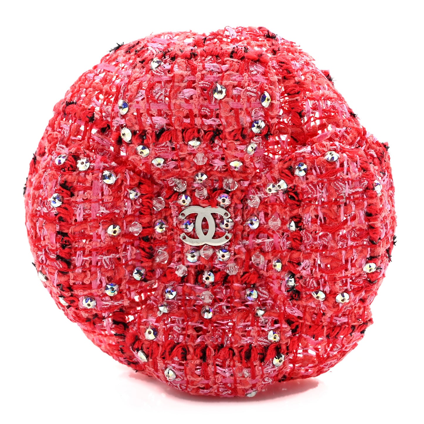 Tweed Camellia Pin Brooch Red Ecru Black