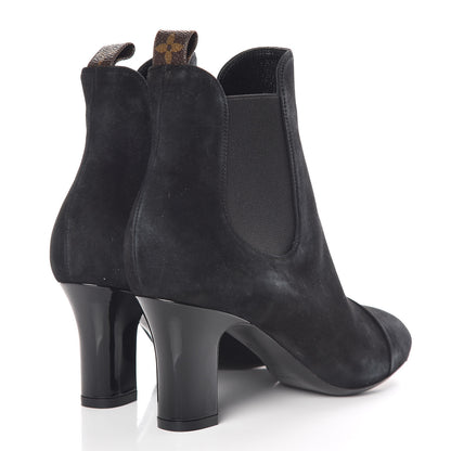 Louis Vuitton Suede Monogram Uniformes Cap Toe Chelsea 75mm Ankle Boots 36.5 Black 4 of 11