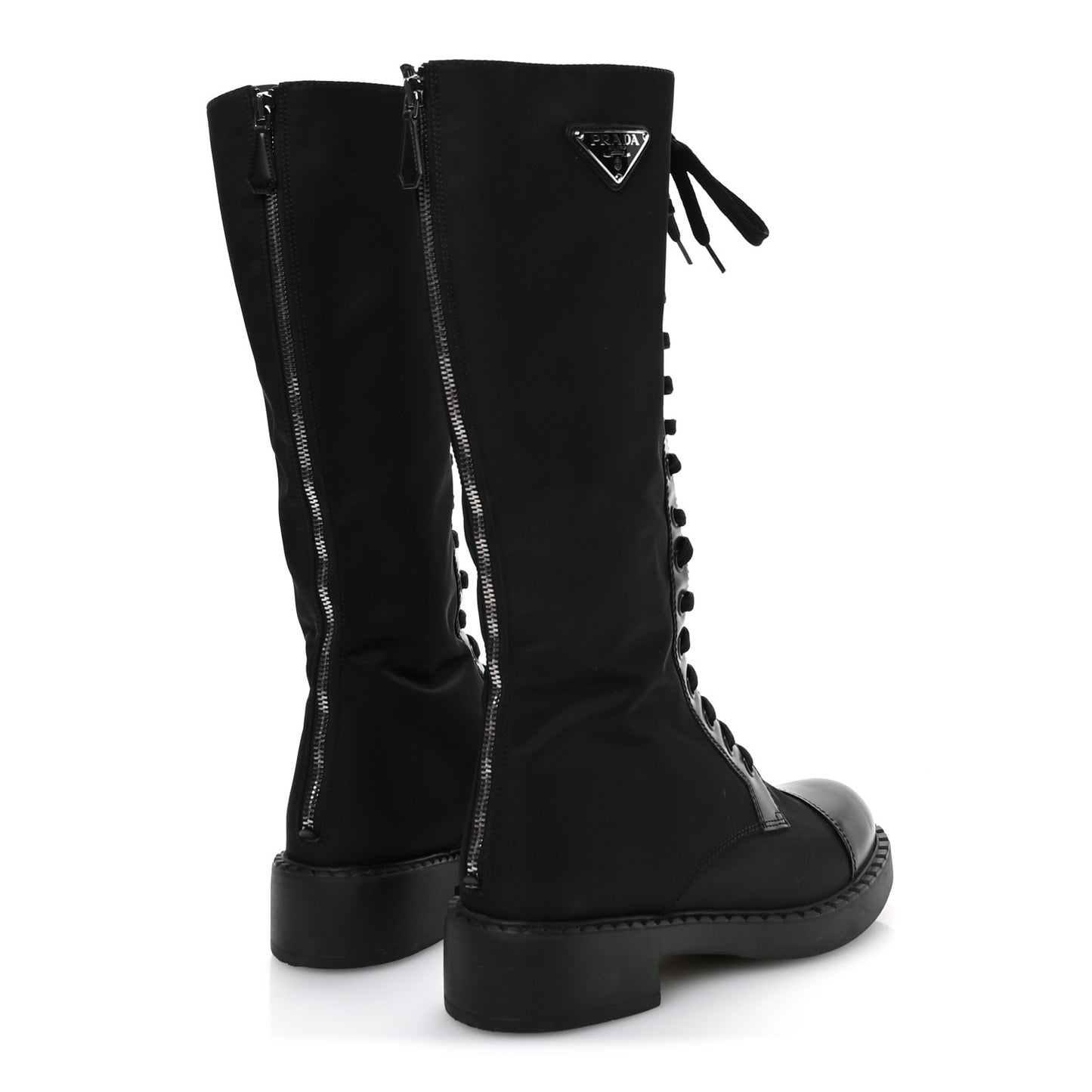 Re-Nylon Spazzolato Rois Metal Triangle Logo Tall 50mm Combat Boots 39.5 Black
