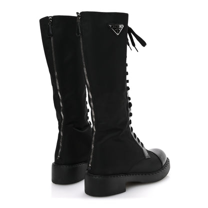 Prada Re-Nylon Spazzolato Rois Metal Triangle Logo Tall 50mm Combat Boots 39.5 Black 5 of 7