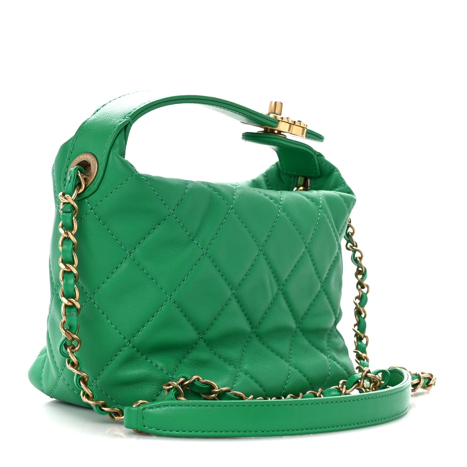 Chanel Lambskin Quilted Small Perfect Meeting Hobo Green 3 of 10