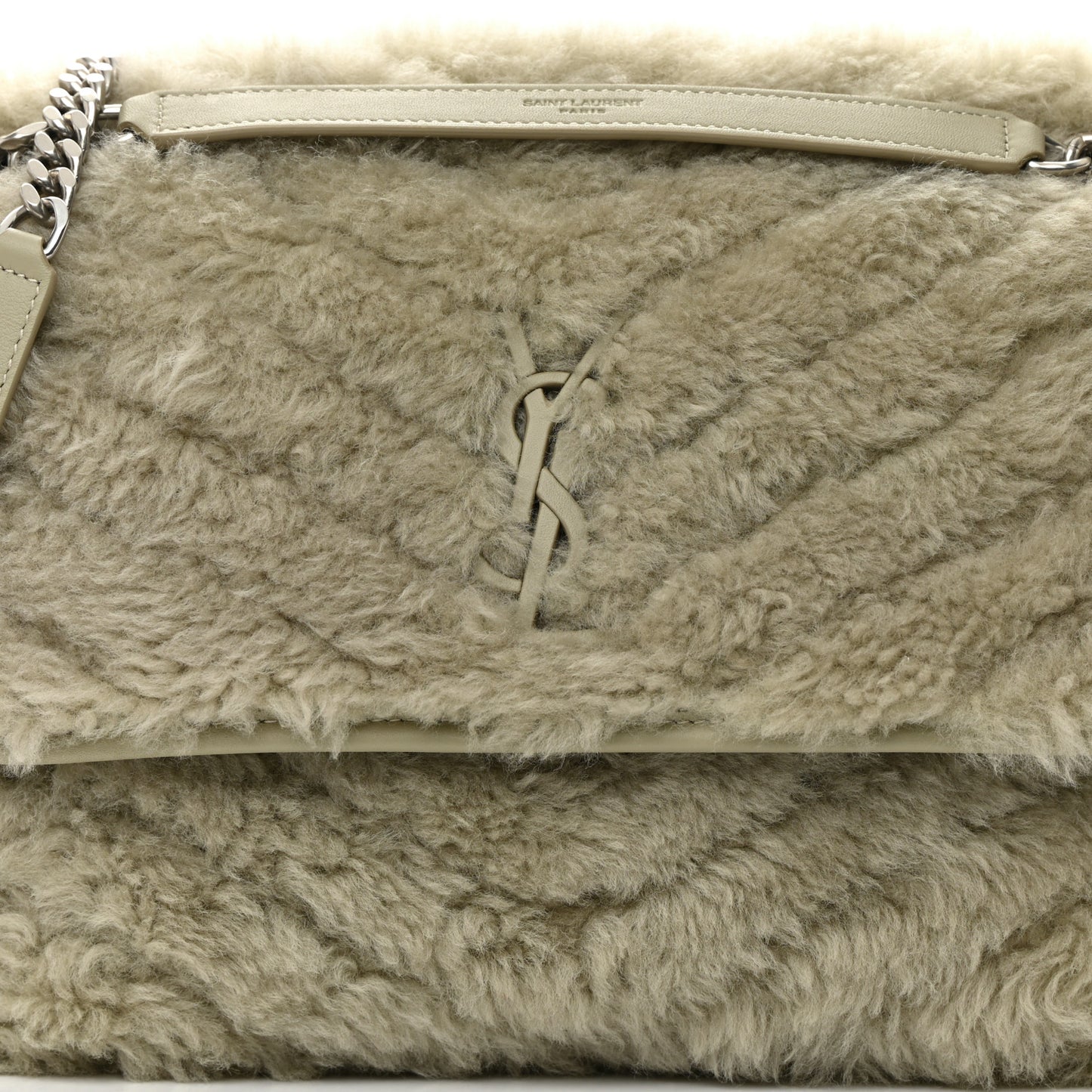 Calfskin Shearling Monogram Medium Niki Chain Satchel Grey