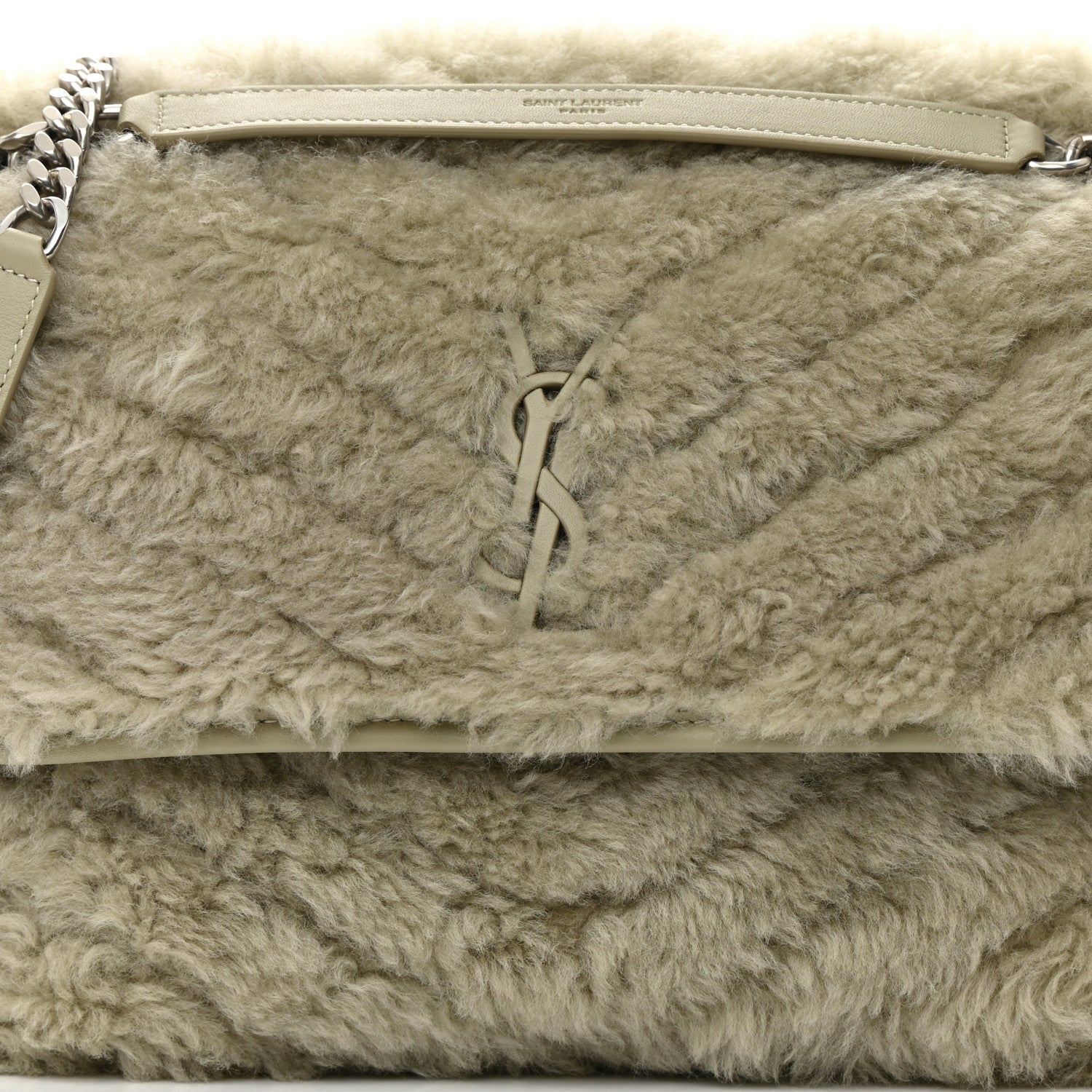Saint Laurent Calfskin Shearling Monogram Medium Niki Chain Satchel Grey 8 of 12