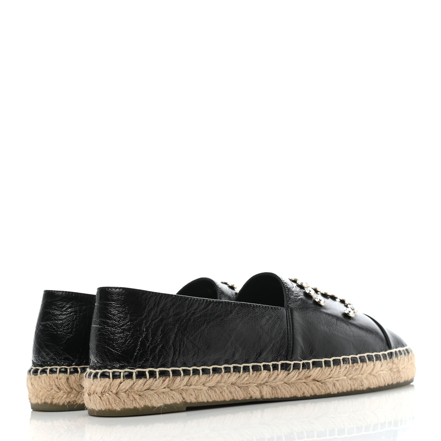 Chanel Patent Calfskin Crystal CC Espadrilles 38 Black 5 of 8