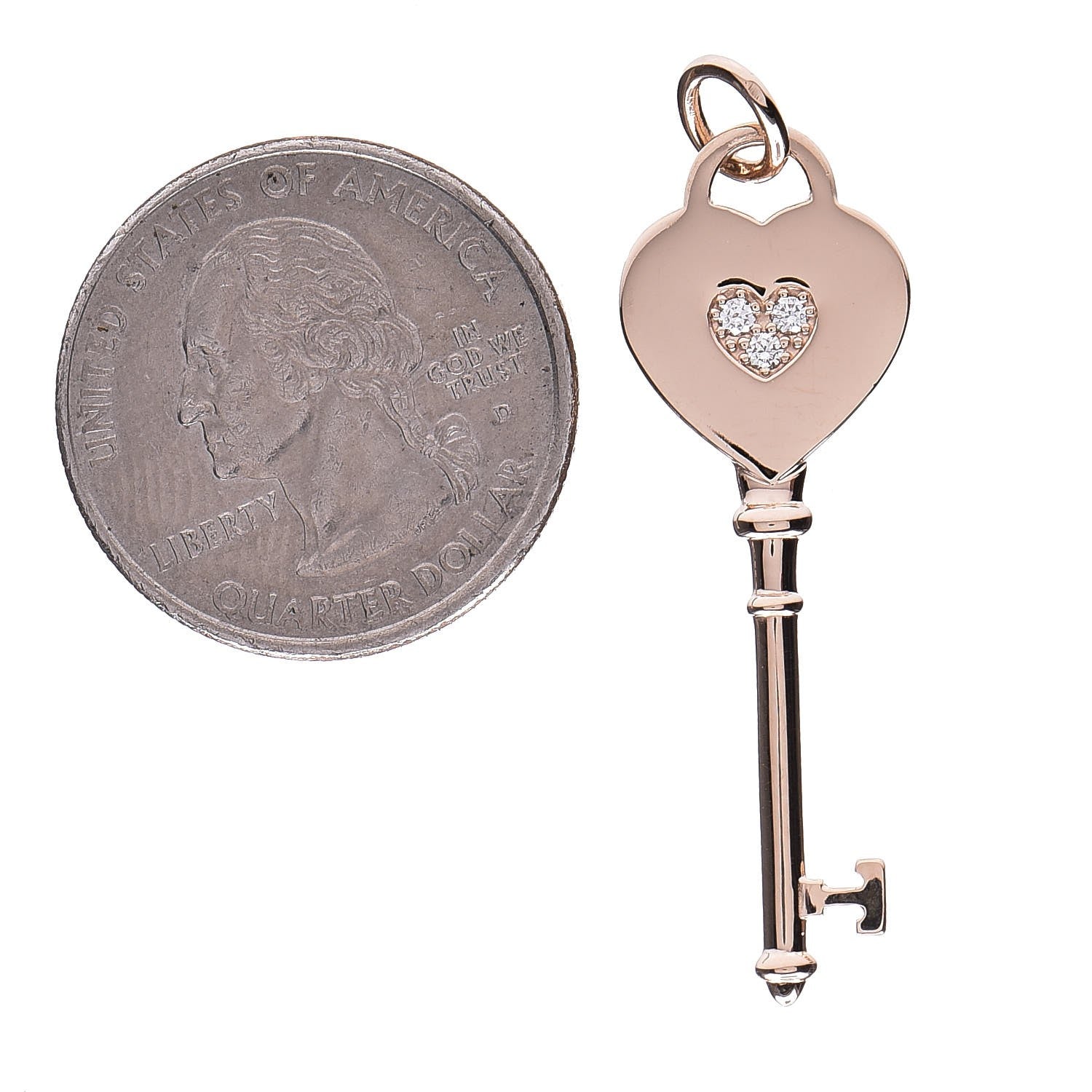 Tiffany 18K Rose Gold Diamond Heart Key Pendant 2 of 5