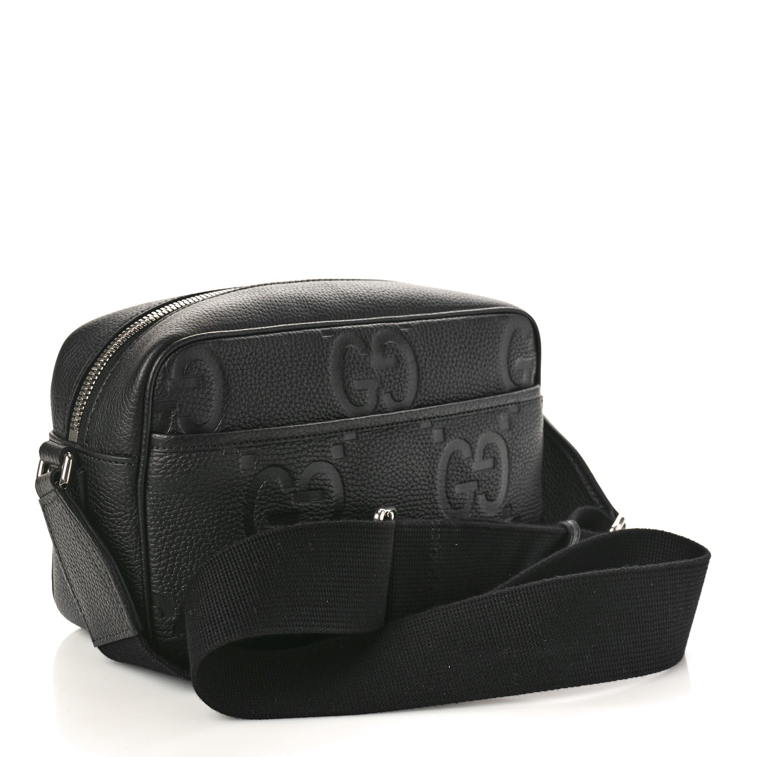 Gucci Piuma Calfskin Jumbo GG Embossed Medium Messenger Bag Black 3 of 10