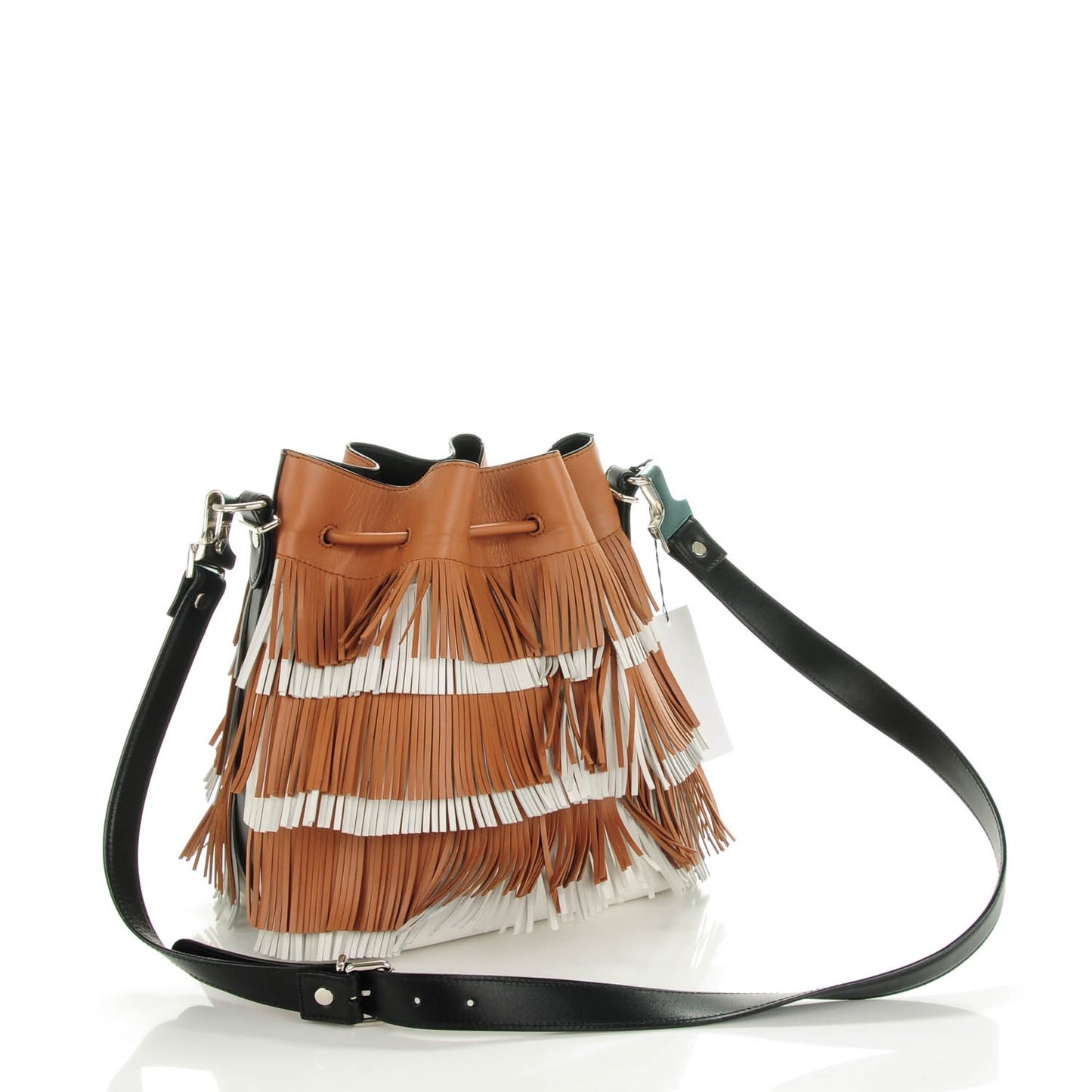 Calfskin Medium Fringe Bucket Bag Dune White