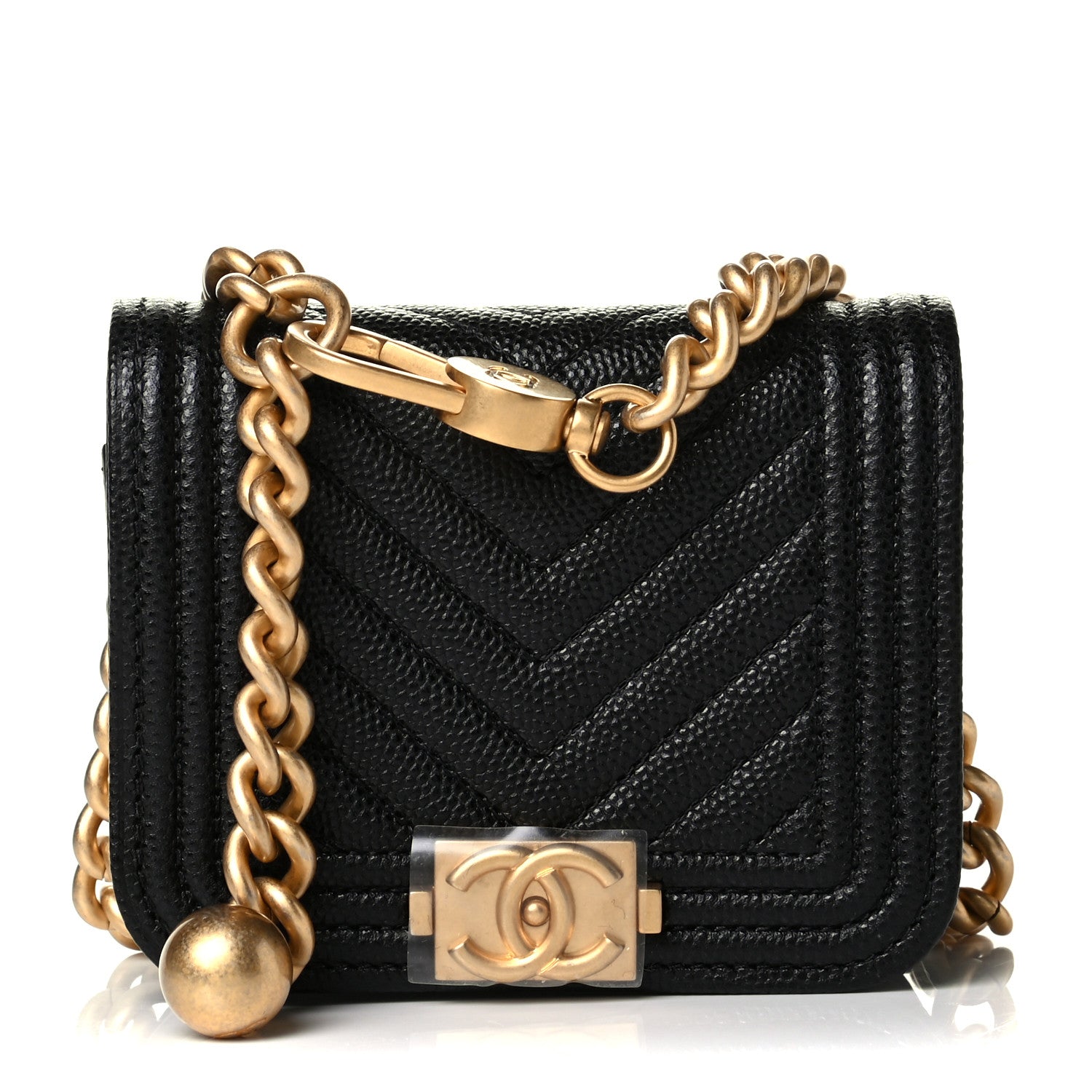 Chanel Caviar Chevron Quilted Boy Flap Waist Belt Bag Black 1 of 5
