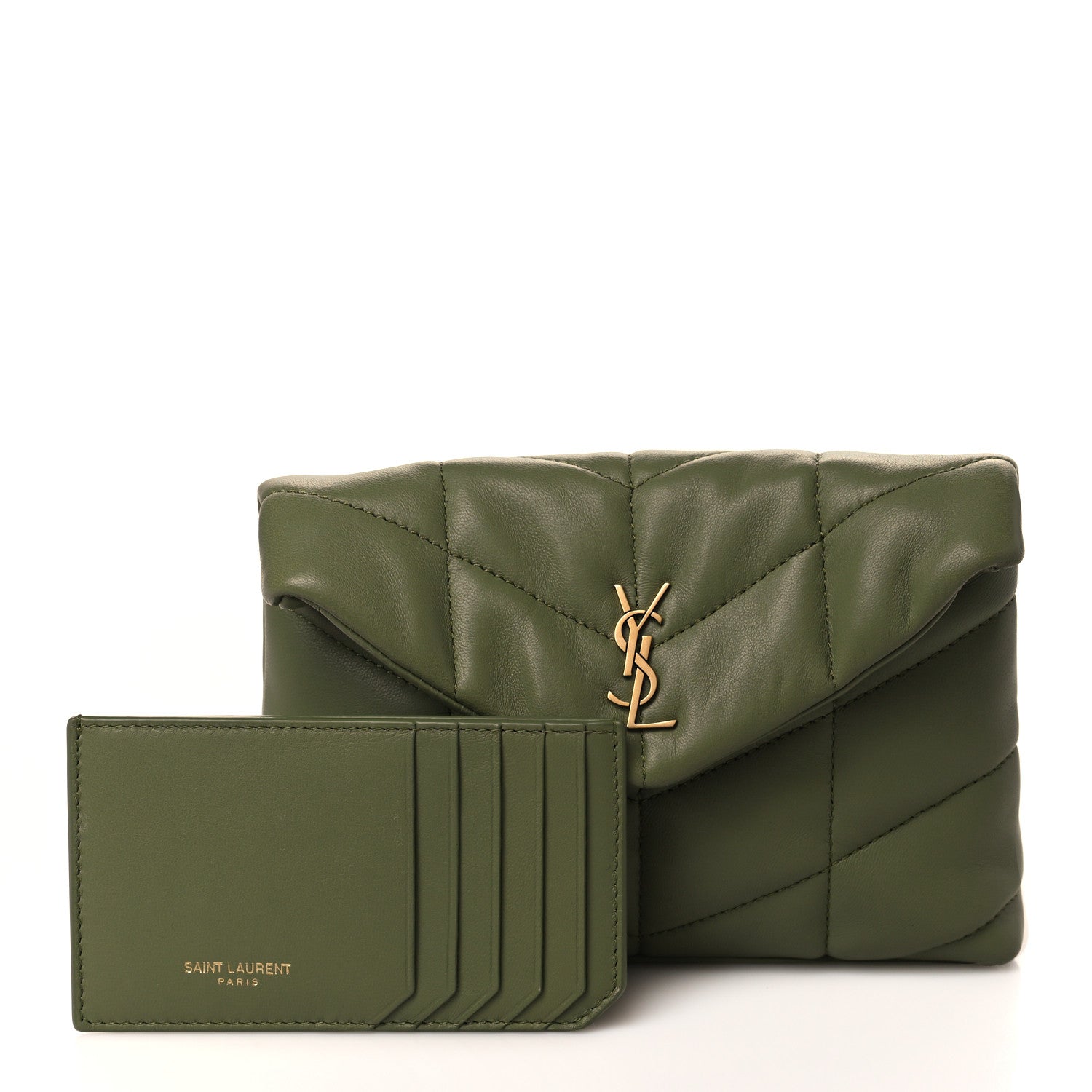 Saint Laurent Lambskin Monogram Loulou Puffer Pouch Clutch Light Pistache 1 of 11