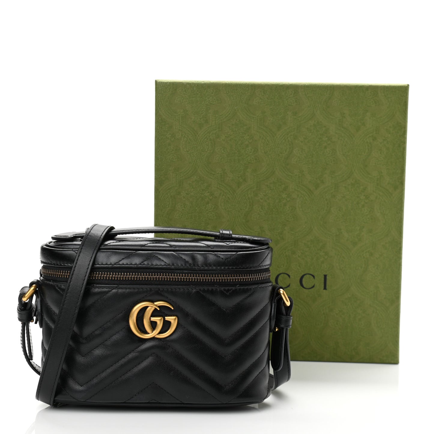 Calfskin Matelasse Mini GG Marmont Round Backpack Black
