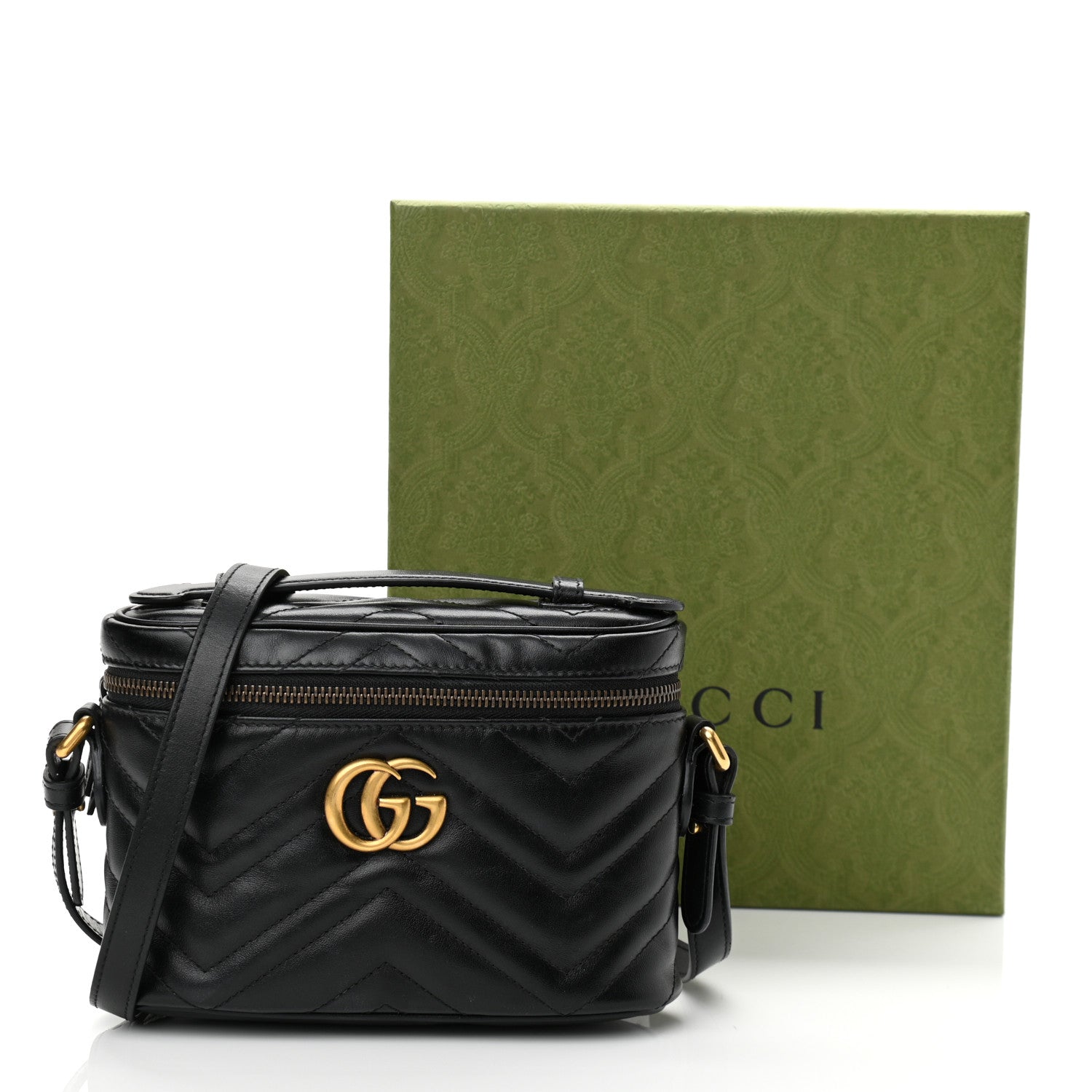 Gucci Calfskin Matelasse Mini GG Marmont Round Backpack Black 11 of 11