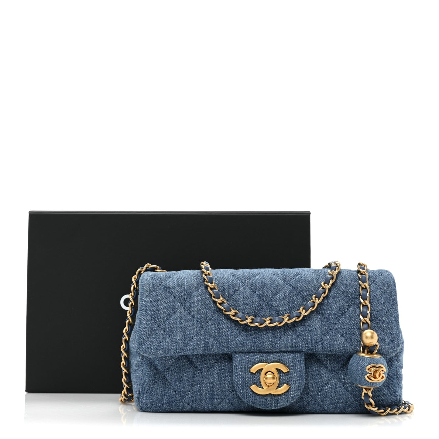 Denim Quilted Mini Pearl Crush Rectangular Flap Blue