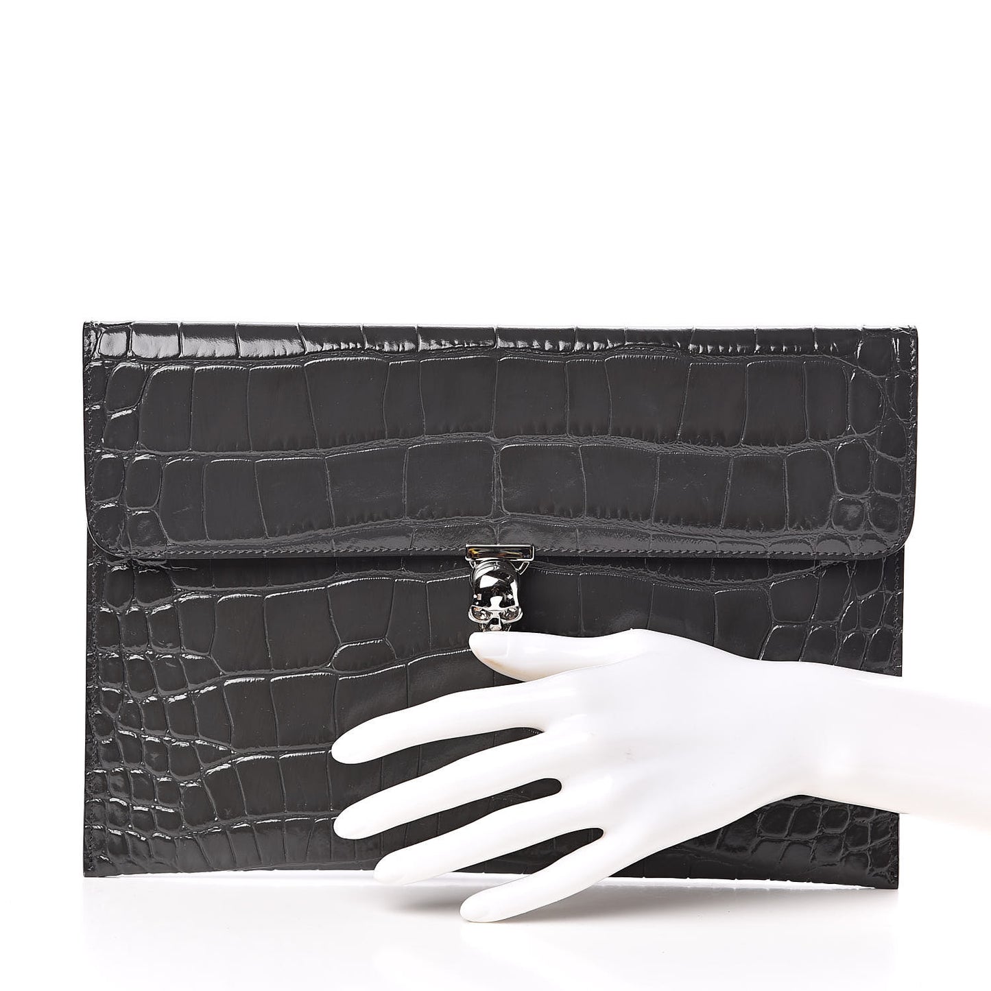 Calfskin Crocodile Embossed Skull Envelope Clutch