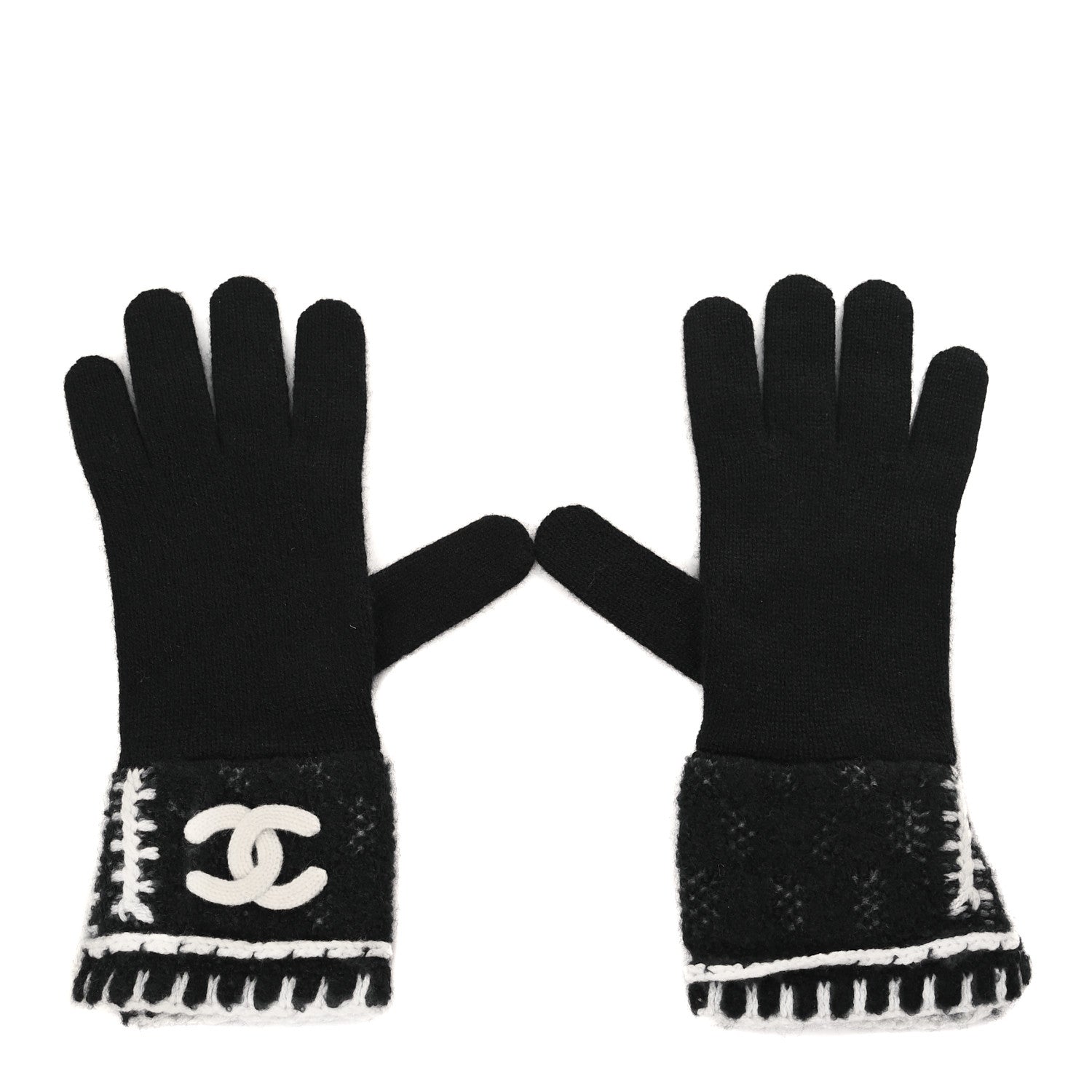 Chanel Cashmere Blend CC Gloves Black White 1 of 4