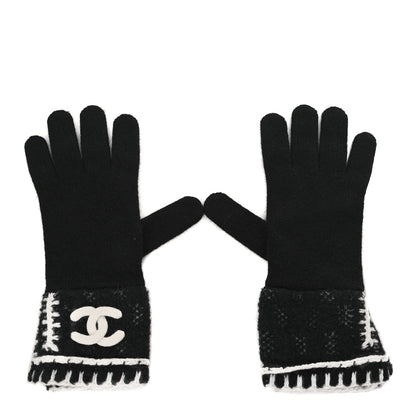 Chanel Cashmere Blend CC Gloves Black White 1 of 4