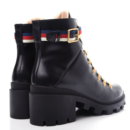 Gucci Calfskin Womens Sylvie Web Lace Up Combat Boots 40 Black 4 of 11