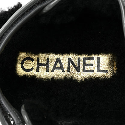 Chanel Laminated Lambskin Shearling Crystal CC Velcro Dad Platform Sandals 37 Dark Grey Black 7 of 8