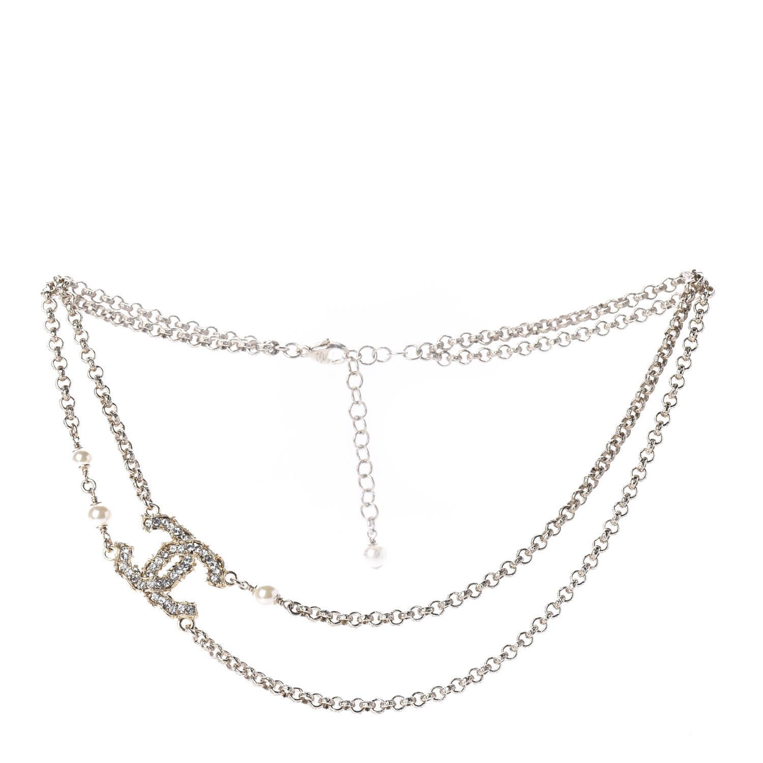 Chanel Crystal Pearl CC Chain Choker Necklace Gold 3 of 6