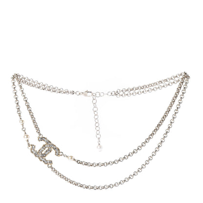 Chanel Crystal Pearl CC Chain Choker Necklace Gold 3 of 6