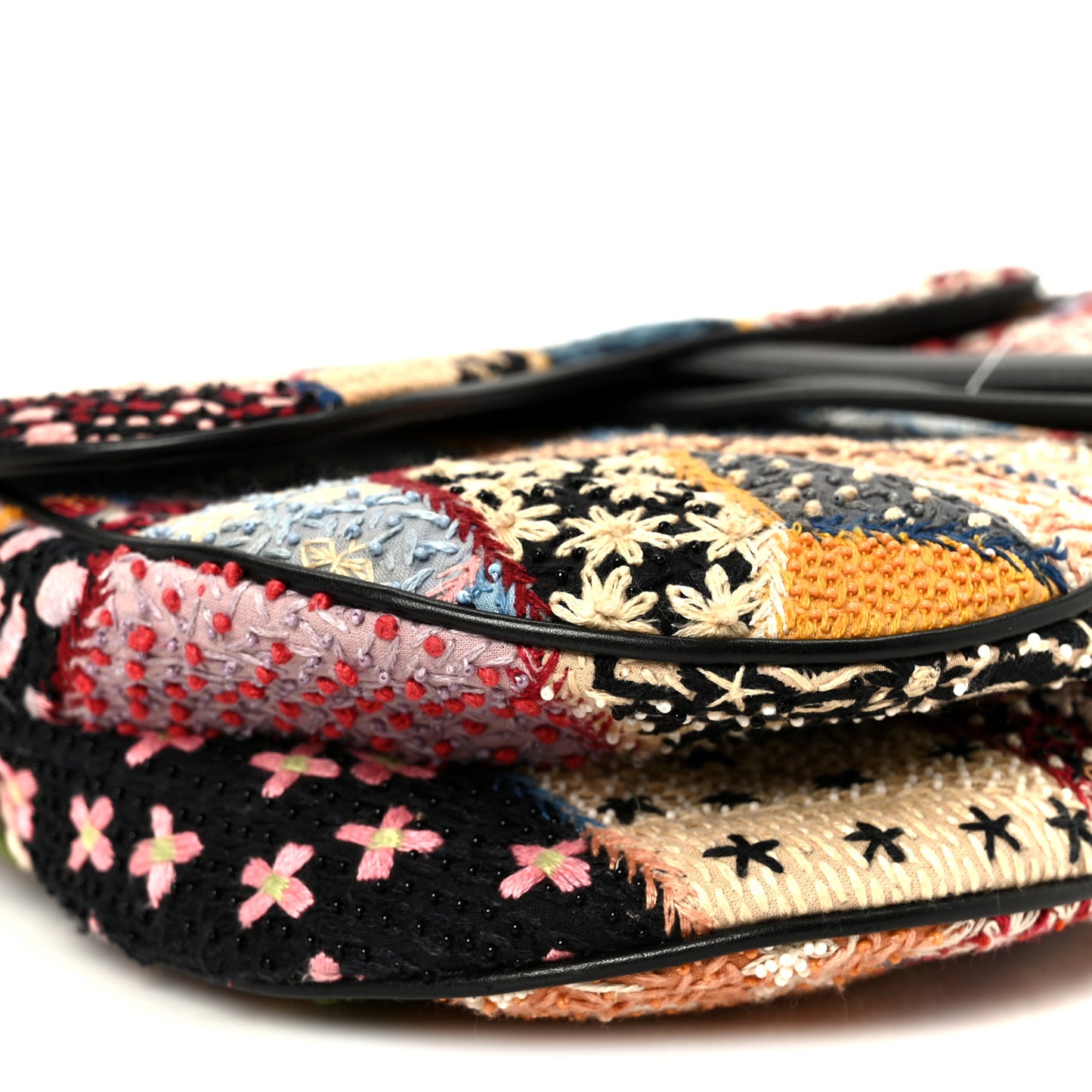 Canvas Embroidered Peace and Love Medium Saddle Bag Multicolor