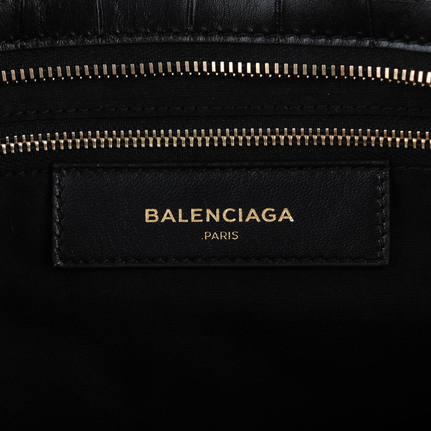 Calfskin Crocodile Embossed Giant 12 Gold Hardware City Black