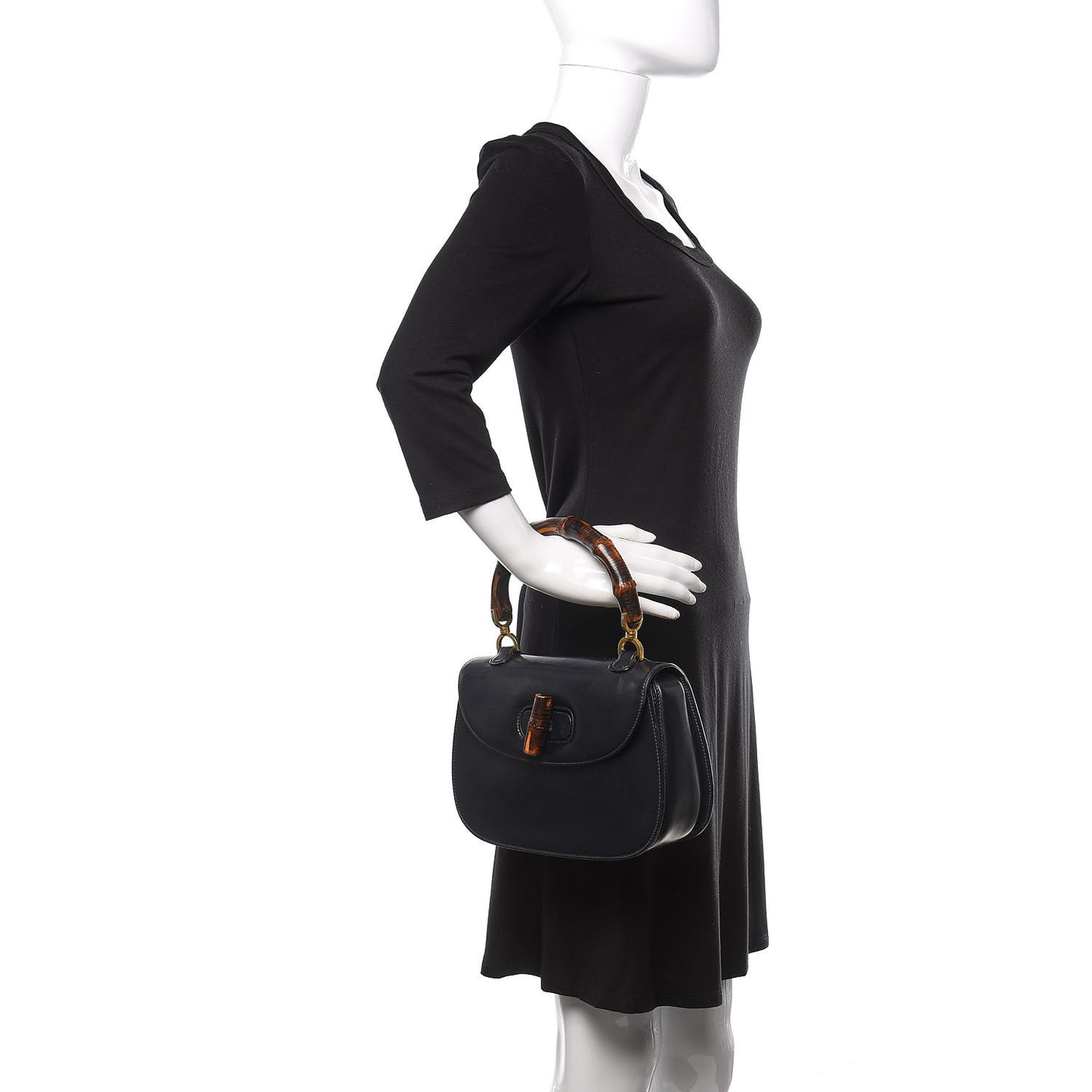 Calfskin Bamboo Top Handle Bag Navy