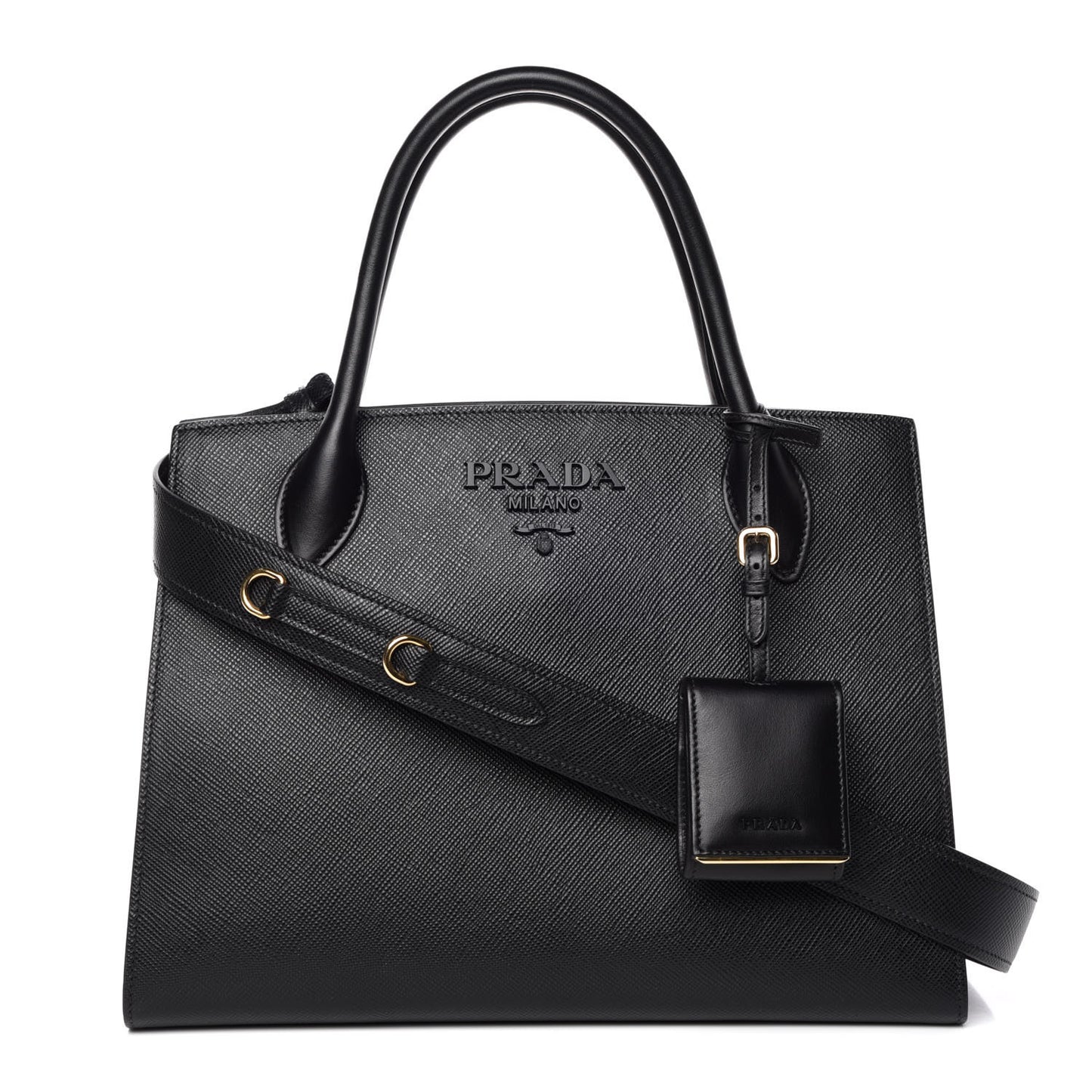 Saffiano Cuir Calfskin Large Monochrome Top Handle Tote Black