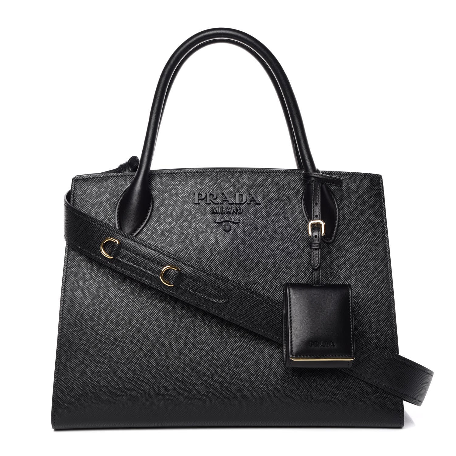 Prada Saffiano Cuir Calfskin Large Monochrome Top Handle Tote Black 1 of 8