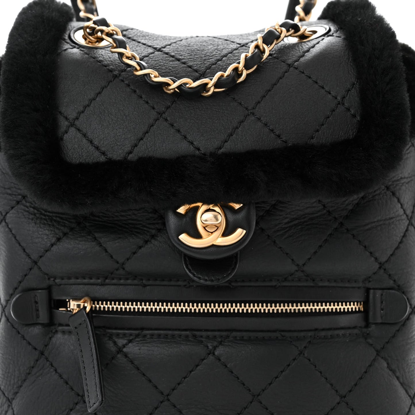 Lambskin Shearling Quilted CC Backpack Black