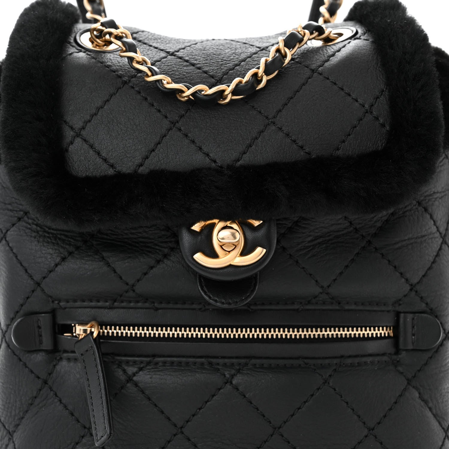 Chanel Lambskin Shearling Quilted CC Backpack Black 8 of 10