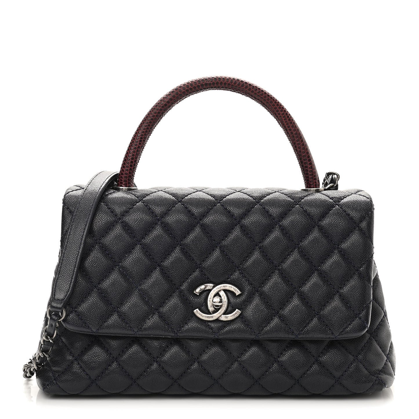 Caviar Lizard Embossed Quilted Small Coco Handle Flap Dark Blue