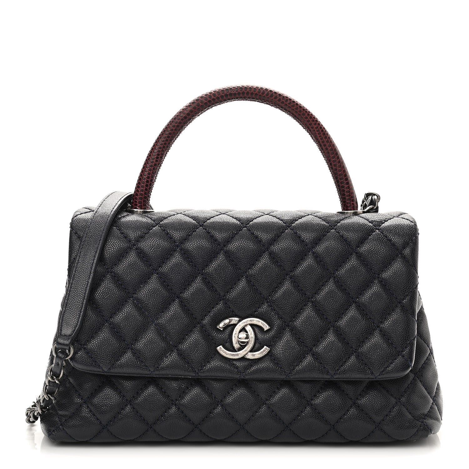 Chanel Caviar Lizard Embossed Quilted Small Coco Handle Flap Dark Blue 1 of 12