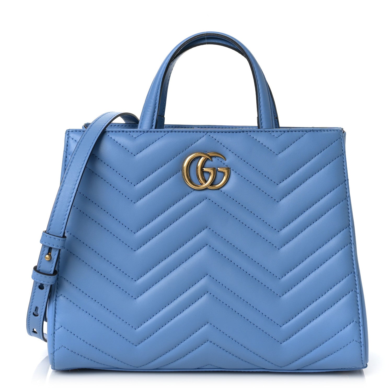 Gucci Calfskin Matelasse Small GG Marmont Tote Clear Sky Blue 1 of 7