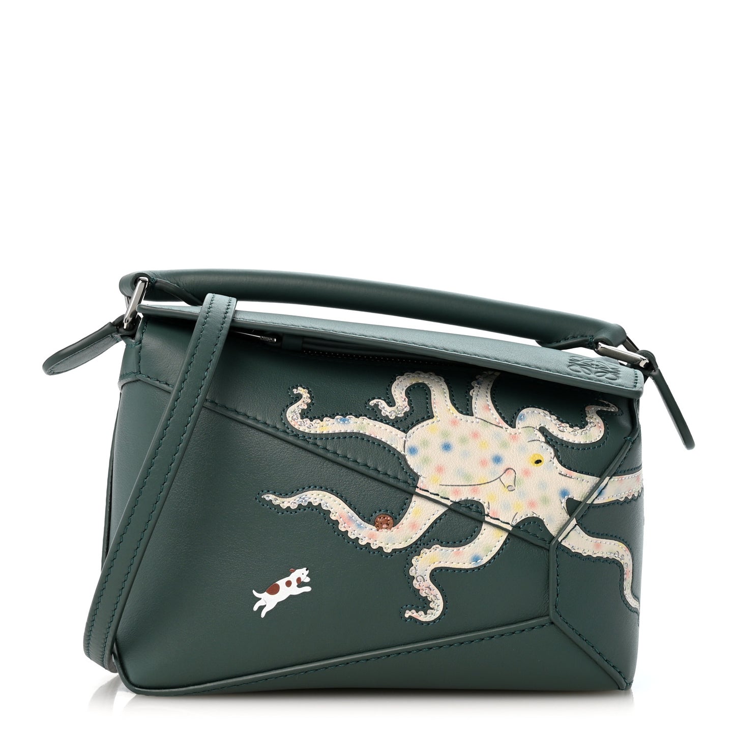 X SUNA FUJITA Shiny Calfskin Mini Octopus Puzzle Edge Bag Vetiver